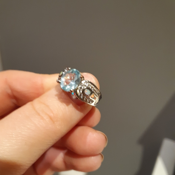 Sterling silver, blue topaz and opal ring - Picture 3 of 3